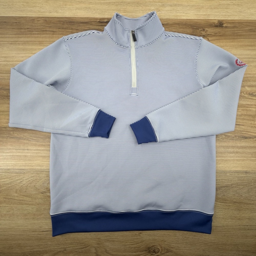 Bald Head Blues Mens Size S 1/4 Zip Golf Pullover Striped Blue Stretch